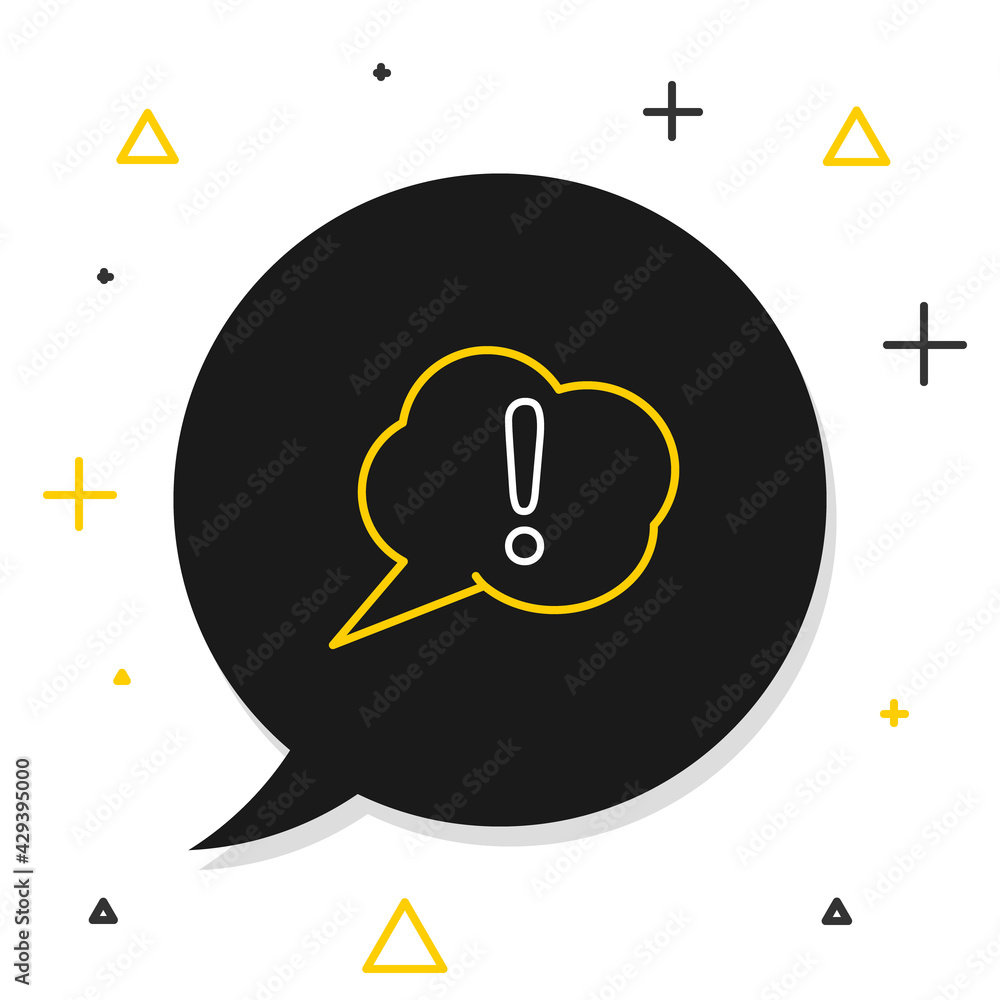 Poster line speech bubble and exclamation icon isolated on white background. faq sign. copy files, chat spe