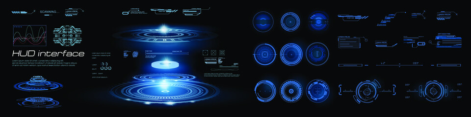 HUD futuristic blue user holographic interface with HUD, GUI, UI elements. Custom game holographic panel © PALERM089