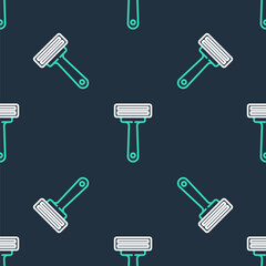 Line Shaving razor icon isolated seamless pattern on black background. Vector