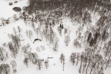 Aerial view of Turlava village in winter, Latvia.