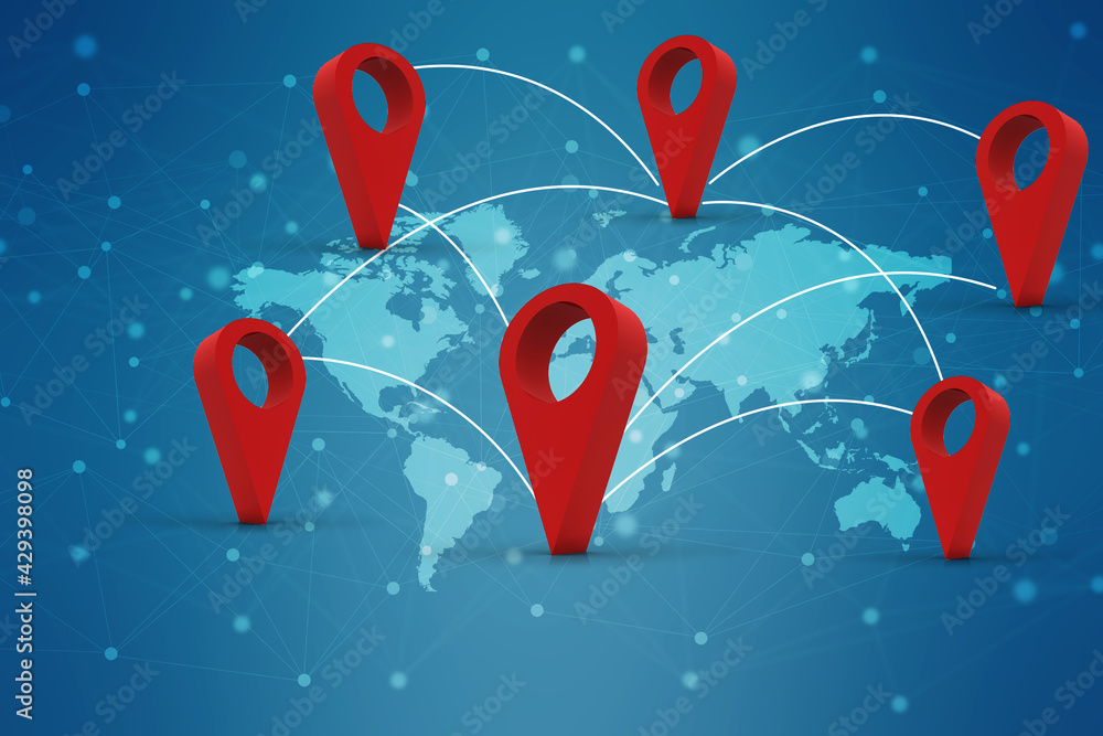 Poster 3d rendering red map pointer
