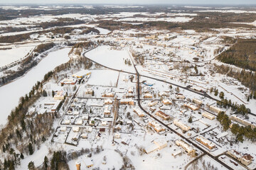 Aerial view of Broceni town in winter, Latvia