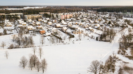 Aerial view of Broceni town in winter, Latvia