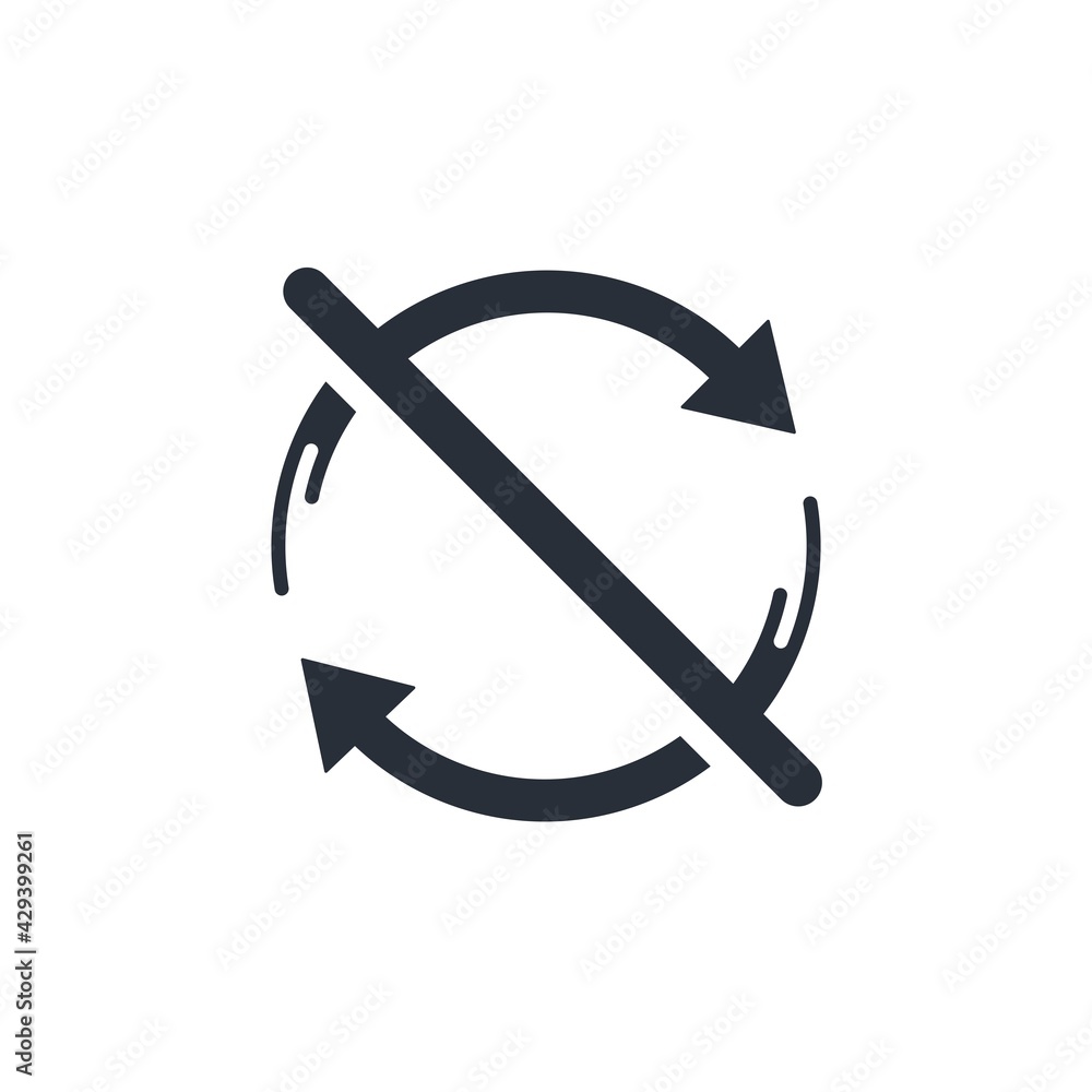 Poster strikethrough rotation arrows. not available. blocked. vector linear icon isolated on white backgrou
