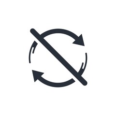 Strikethrough rotation arrows. Not available. Blocked. Vector linear icon isolated on white background.