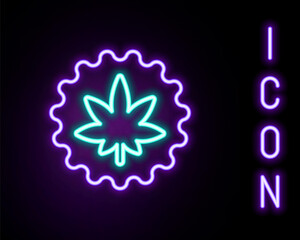 Glowing neon line Medical marijuana or cannabis leaf icon isolated on black background. Hemp symbol. Colorful outline concept. Vector