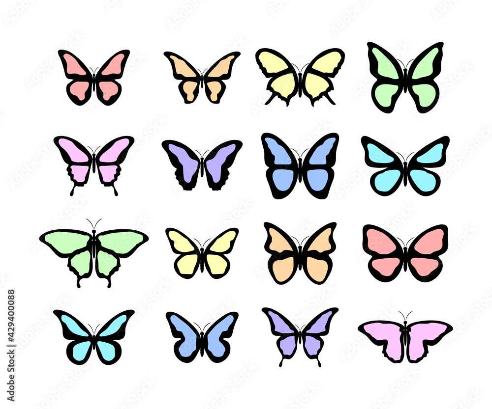 Wall mural vector butterfly. big collection of different shape colorful butterflies. butterfly vector icons. ve