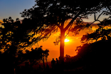 Silhouette Loei Province Thailand Phu Kradueng National Park. Is one of the attractions of the most...
