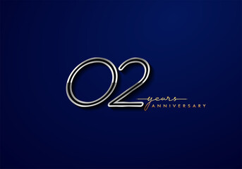 2 Years Anniversary Logo Silver Colored isolated on blue background, vector design for greeting card and invitation card