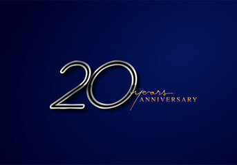 20 Years Anniversary Logo Silver Colored isolated on blue background, vector design for greeting card and invitation card