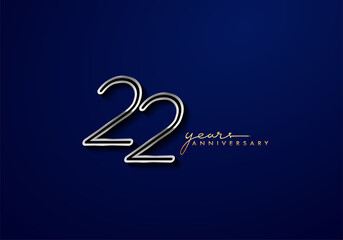 22 Years Anniversary Logo Silver Colored isolated on blue background, vector design for greeting card and invitation card