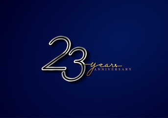 23 Years Anniversary Logo Silver Colored isolated on blue background, vector design for greeting card and invitation card