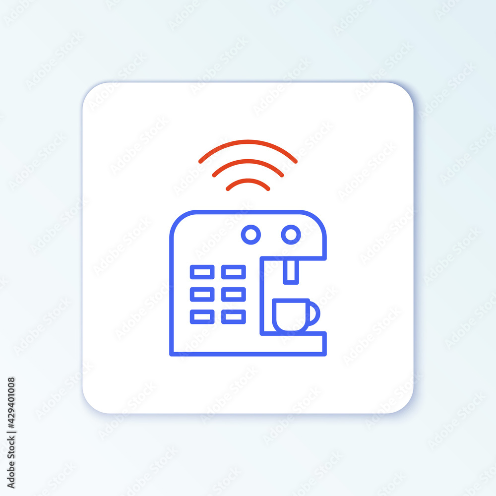 Poster line smart coffee machine system icon isolated on white background. internet of things concept with 
