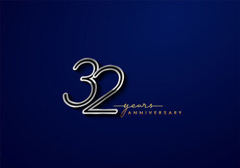 32 Years Anniversary Logo Silver Colored isolated on blue background, vector design for greeting card and invitation card