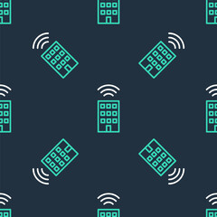 Line Smart home with wireless icon isolated seamless pattern on black background. Remote control. Internet of things concept with wireless connection. Vector