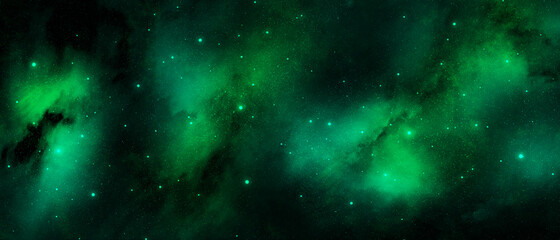 Abstract green and black starry universe 3d illustartion