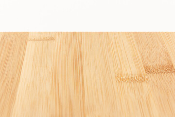 Top view high quality wood cutting board, brown wood. Chopping boards made from natural bamboo. Isolated image kitchen utensil on white background.