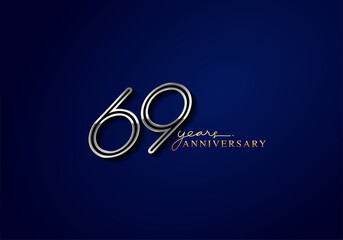 69 Years Anniversary Logo Silver Colored isolated on blue background, vector design for greeting card and invitation card