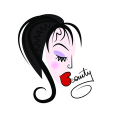 Stylized face of women with inscription "Beauty". Logo for a beauty salon. Vector illustration.