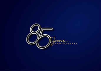 85 Years Anniversary Logo Silver Colored isolated on blue background, vector design for greeting card and invitation card
