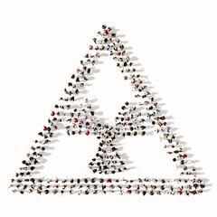 Concept conceptual large community of people forming nuclear danger icon. 3d illustration metaphor for warning, atomic power, ionizing energy, radiation, destruction