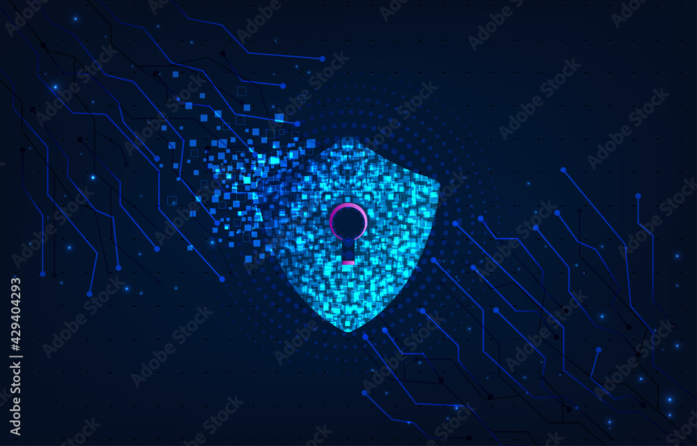 Poster Internet system attack concept.The shield symbol was destroyed. notification about threat of Internet attack, cybercrime concept.vector illustration.