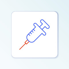 Line Syringe icon isolated on white background. Syringe for vaccine, vaccination, injection, flu shot. Medical equipment. Colorful outline concept. Vector