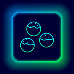 Obraz premium Glowing neon line Takoyaki icon isolated on black background. Japanese street food. Colorful outline concept. Vector