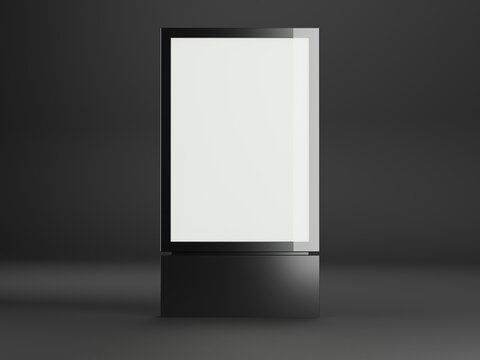City-Light-Poster Leuchtkasten mit leerer Werbefl&auml;che vor dunkelm Hintergrund. F&uuml;r Mock-Up und Pr&auml;sentationen