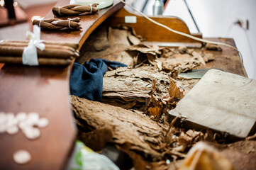 Cuban cigar making process and finished cigars