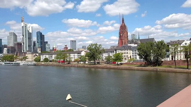 View over the river Main  to the business centre of the city, July 2019