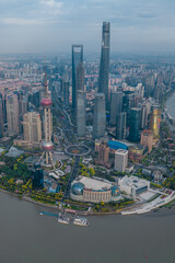 Aerial view of Lujiazui, the financial district in Shanghai, China.