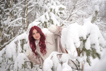 woman in winter forest