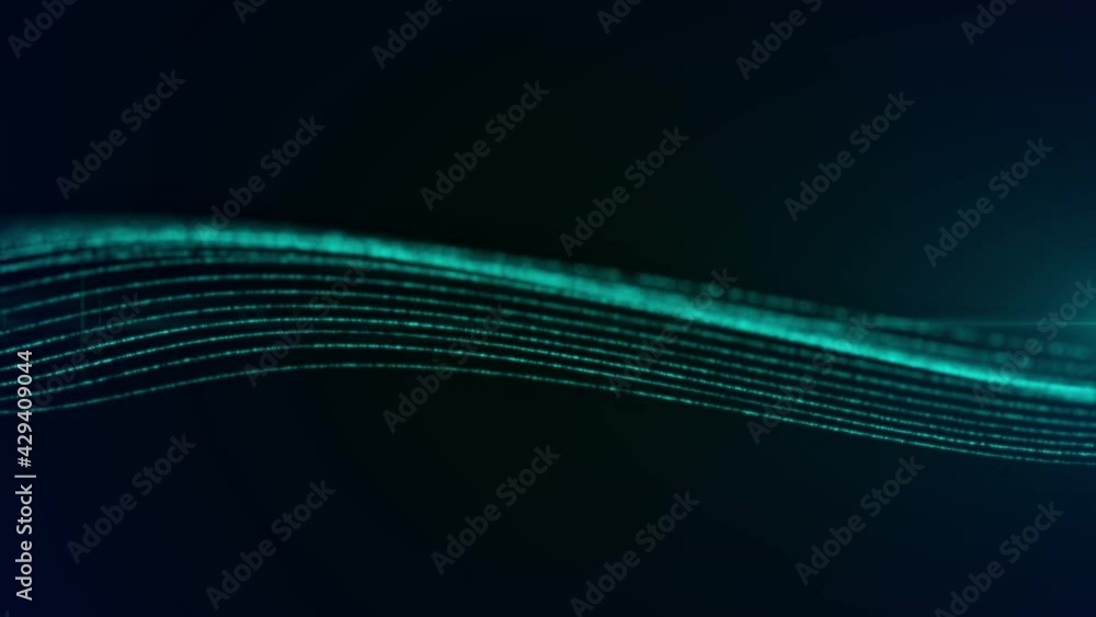 Leinwandbilder Technology 4K Motion Particle Wave Big Data Digital Signature Concept. DoF Green Glow with Scifi Flares Animation Background