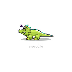 Crocodile cartoon with butterfly concept design vector