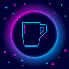 Glowing neon line Coffee cup icon isolated on black background. Tea cup. Hot drink coffee. Colorful outline concept. Vector