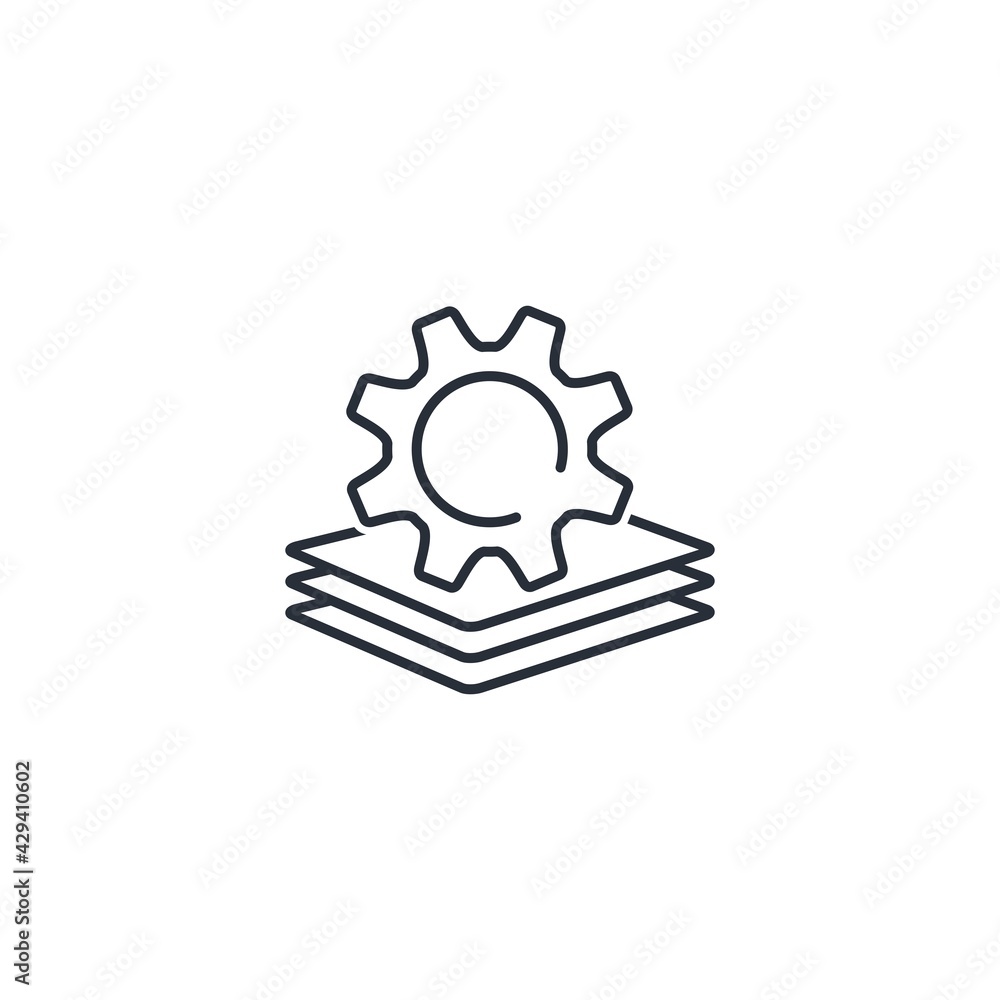 Poster gear and documents. electronic processing of a package of information. vector linear icon isolated o