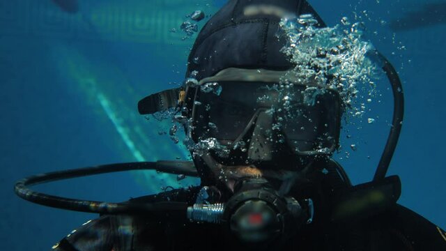 Professional Scuba Diver Portrait Underwater 