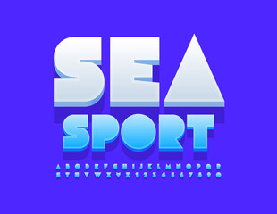 Vector modern banner Sea Sport with Creative Font. Abstract style Alphabet Letters and Numbers set