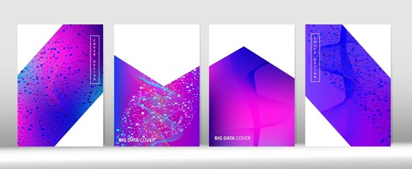 Trendy Covers Set. Big Data Neon Tech Magazine. Colorful Computing Music Background 3D