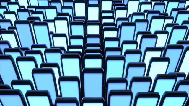 4r loop dark background with abstract blocks on plane like devices with screen lighting with blue neon light. Bg for festive show or holiday events, concerts, music videos, VJ for night clubs.