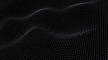 Abstract digital background. Futuristic wave of dots and weave lines. Digital technology. 3d rendering.