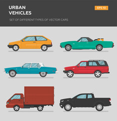 Transport design over white background, vector illustration. Collection car icon set 4x4, business auto, vintage car, sedan, truck, pickup. 