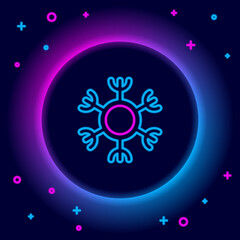Glowing neon line Snowflake icon isolated on black background. Colorful outline concept. Vector