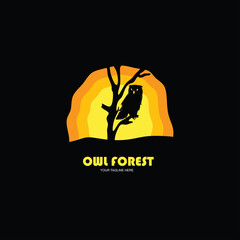 Silhouette of owl logo in forest