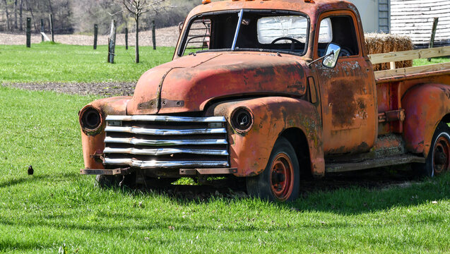 Vintage and rusty abandoned truck
