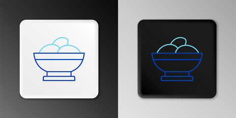Line Varenyky in a bowl icon isolated on grey background. Pierogi, varenyky, dumpling, pelmeni, ravioli. Traditional Ukrainian food. Colorful outline concept. Vector