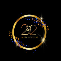 Happy new year 2022 Elegant golden text. Minimalistic vector illustration