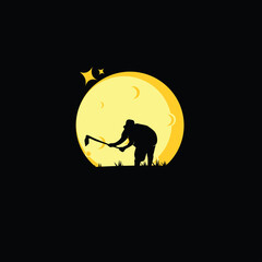 Silhouette of farmer's logo hoeing