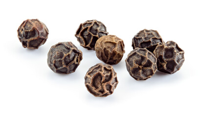 Peppercorn macro. Black Pepper isolated on white. Peppercorns on white background. Full depth of field.
